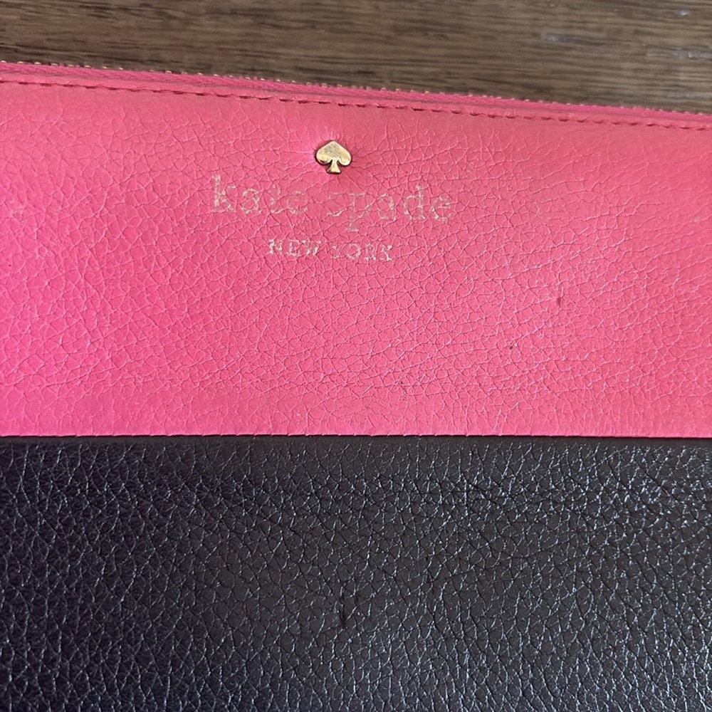 [Kate Spade] Two-Tone Zip-Around Long Colorblock Pink & Black Designer Wallet - Picture 3 of 12